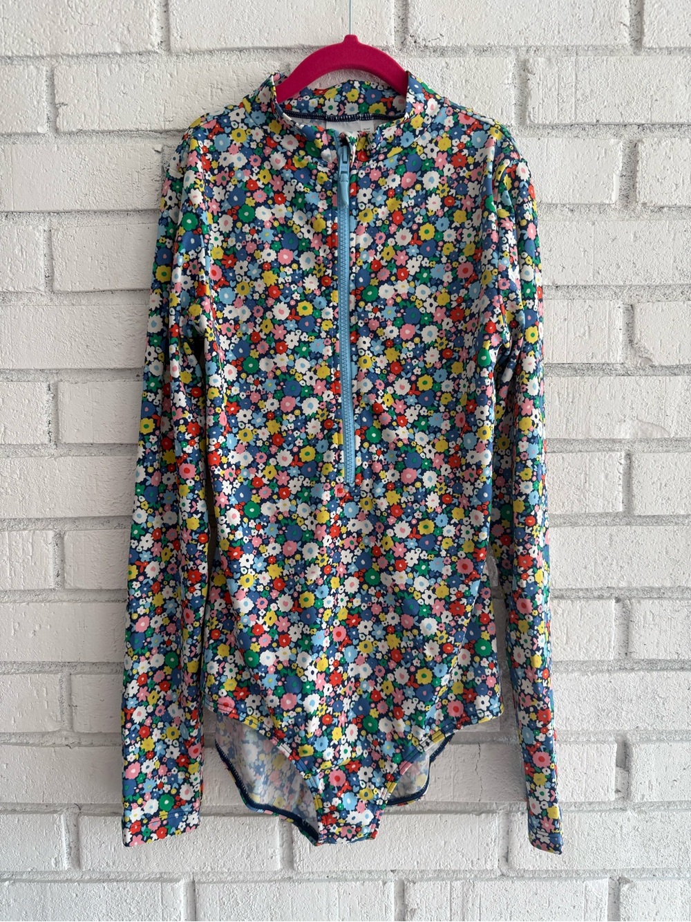 Boden Girls Flowerpatch Long Sleeve One-Piece Swimsuit Rash Guard Size 13-14Y
